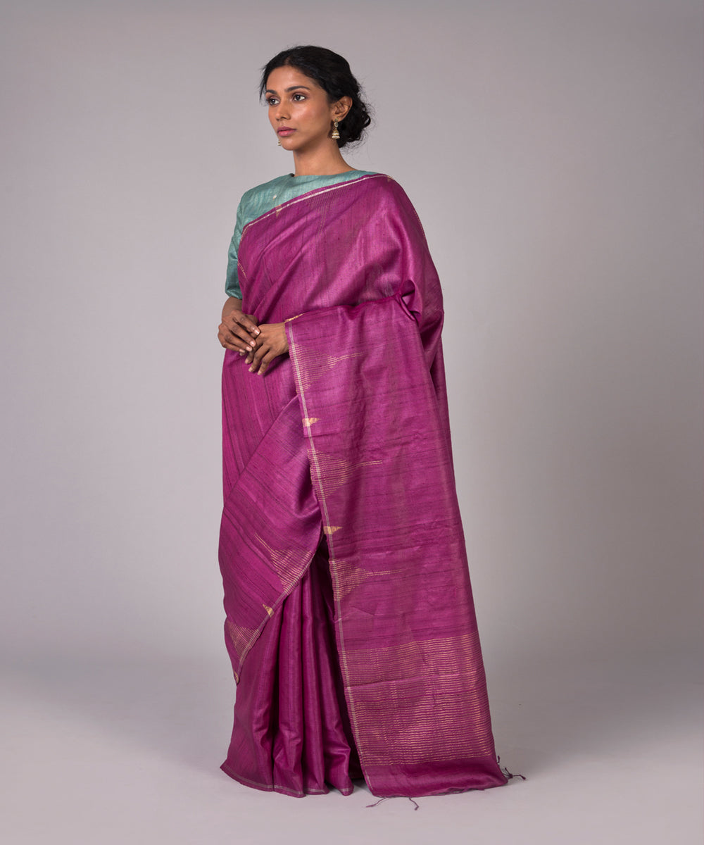 Majenta tussar silk hand woven chhattisgarh kosa saree