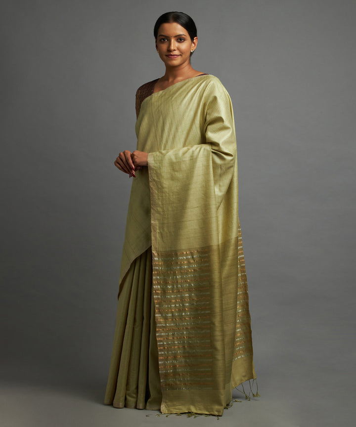 Guava green tussar silk hand woven chhattisgarh kosa saree