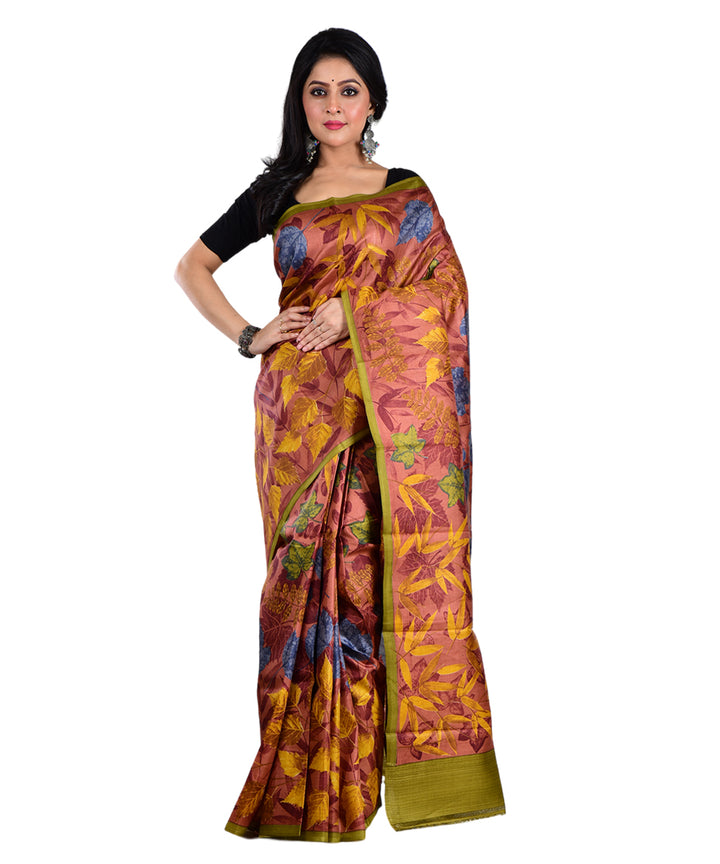 Multicolor hand printed silk saree