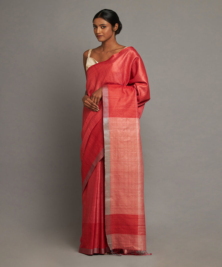 Red tussar silk hand-loom chhattisgarh kosa saree