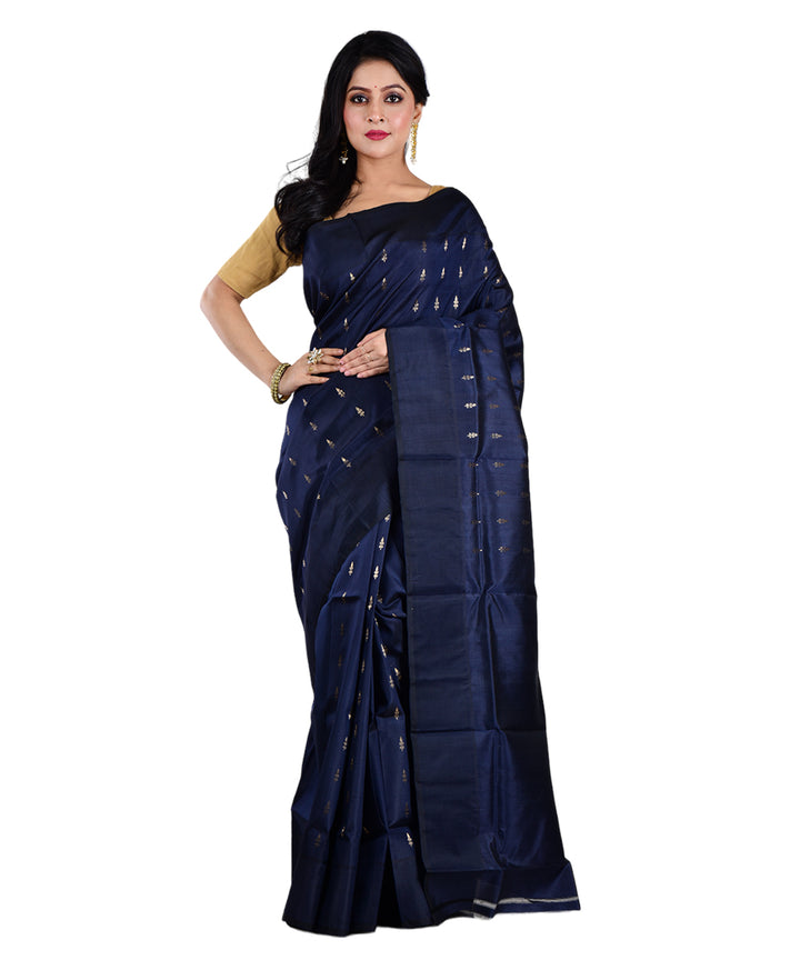 Navy blue silk handloom saree