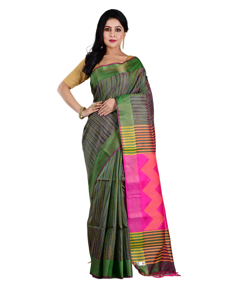 Multicolor pink handwoven silk saree