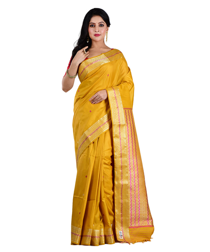 Yellow handwoven silk saree