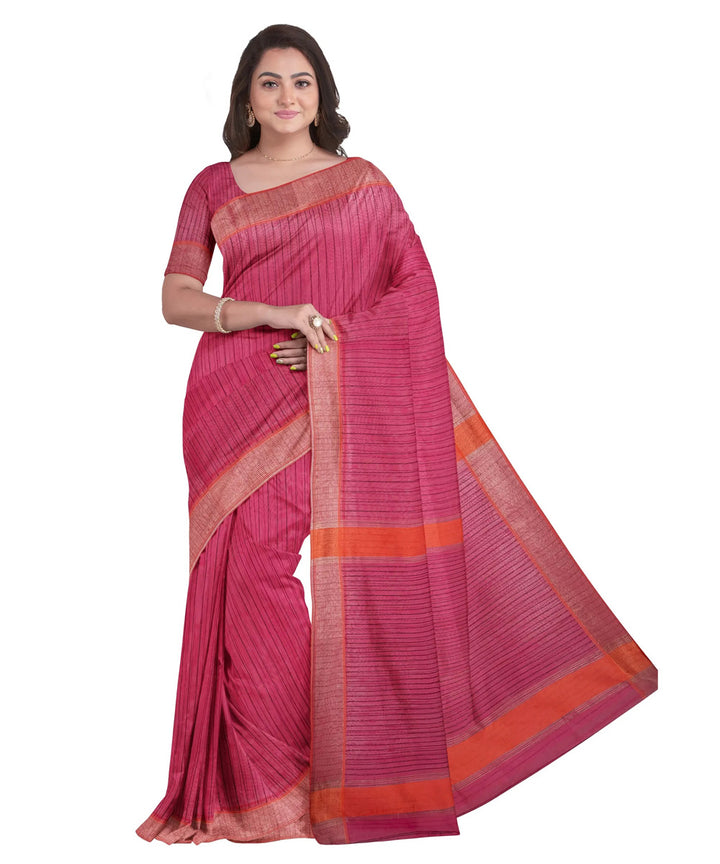 Raspberry pink orange handwoven tangail silk saree