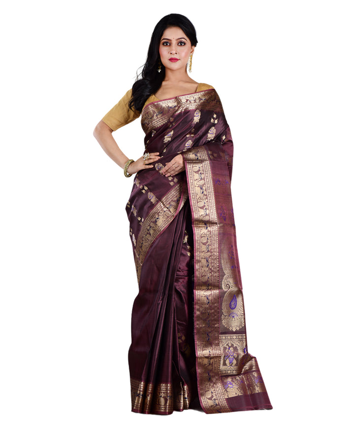 Brown silk handwoven saree