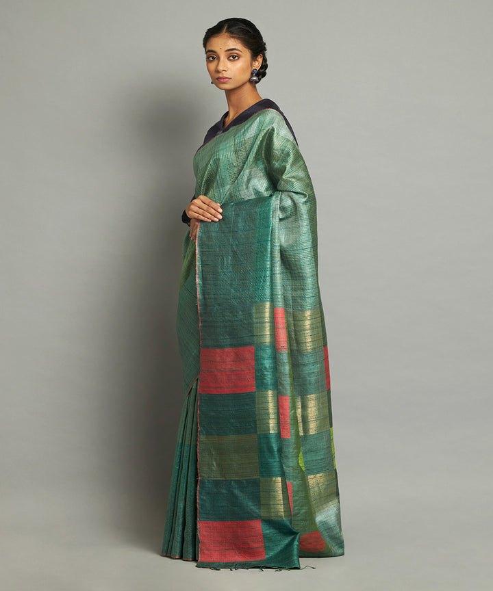 Green zari tussar silk hand woven chhattisgarh kosa saree