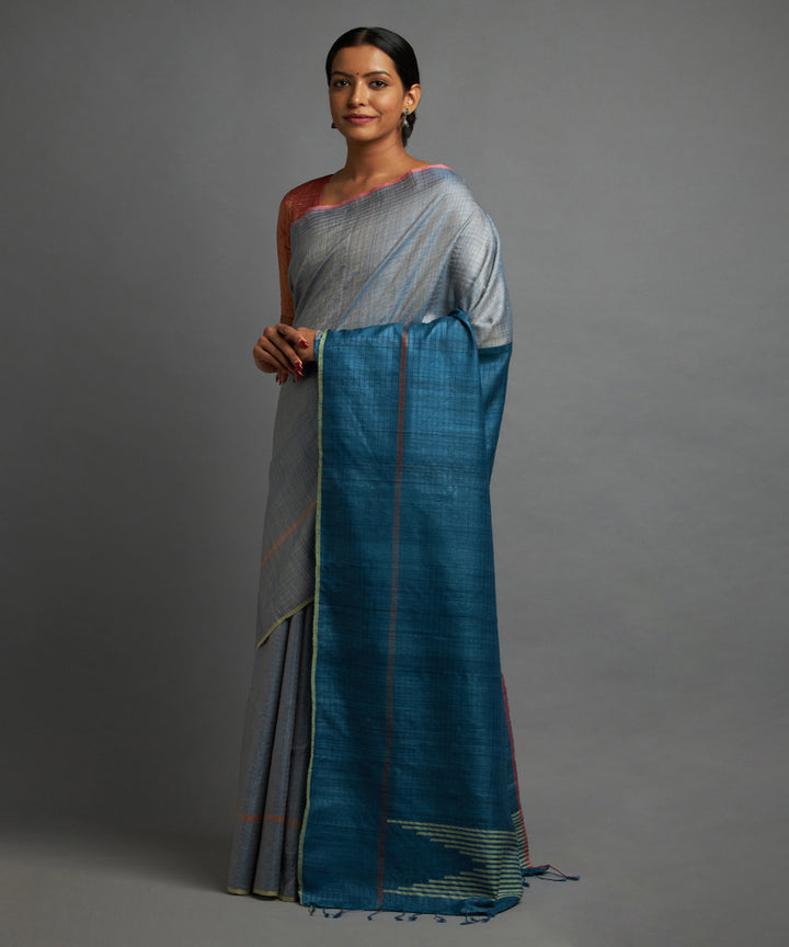 Lavender persian blue tussar silk handwoven chhattisgarh kosa saree