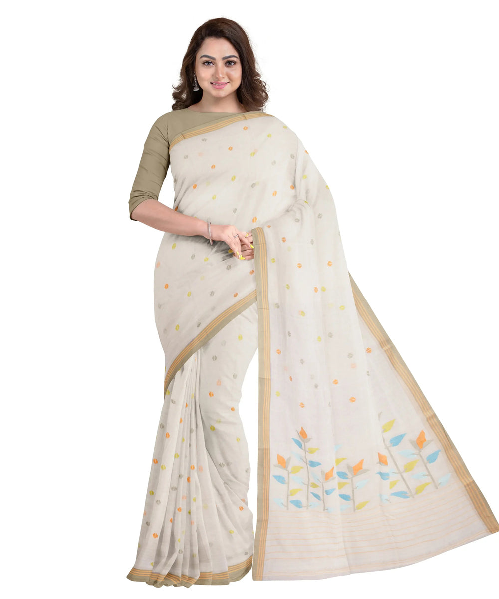 White blue handwoven jamdani cotton saree
