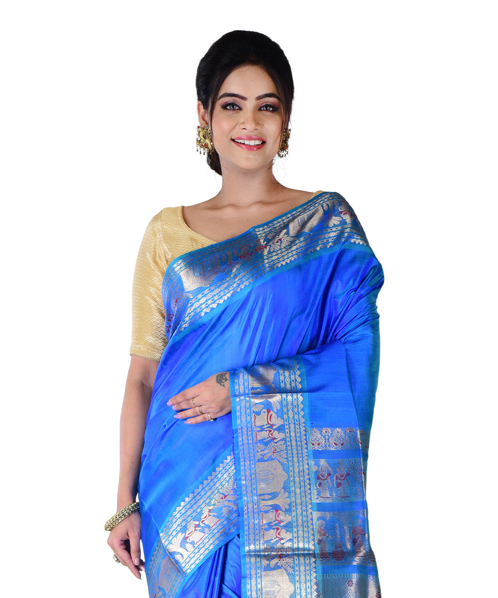 Navy blue handwoven silk saree