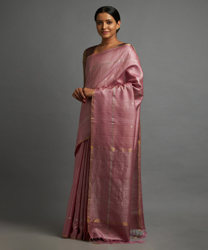 Blushing pink tussar silk hand woven chhattisgarh kosa saree