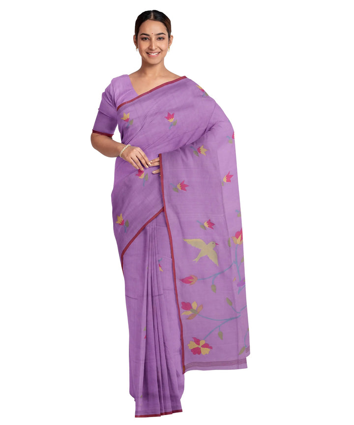 Purple orchid red handwoven jamdani cotton saree