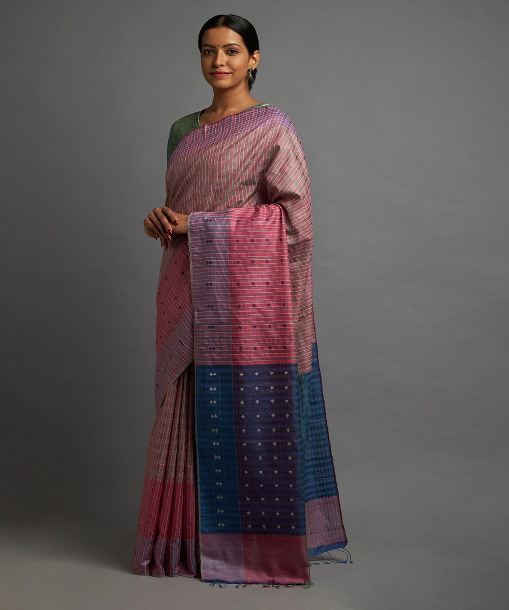 Blush pink tussar silk hand woven chhattisgarh kosa saree