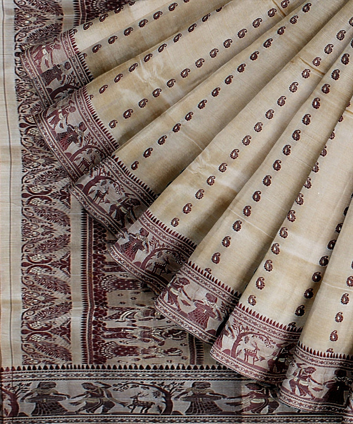 Beige meenakari handloom baluchari silk saree