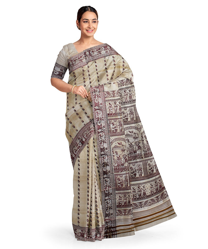 Beige meenakari handloom baluchari silk saree