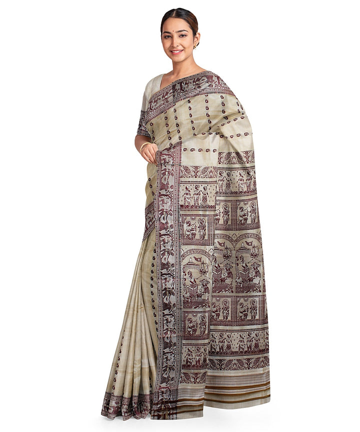 Beige meenakari handloom baluchari silk saree