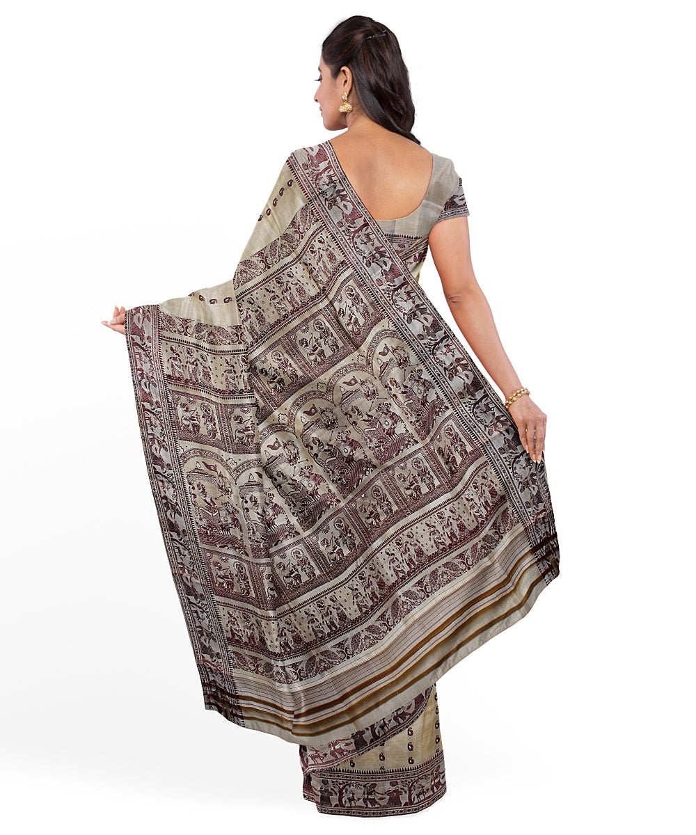 Beige meenakari handloom baluchari silk saree