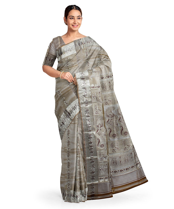 Beige meenakari silk handwoven baluchari saree