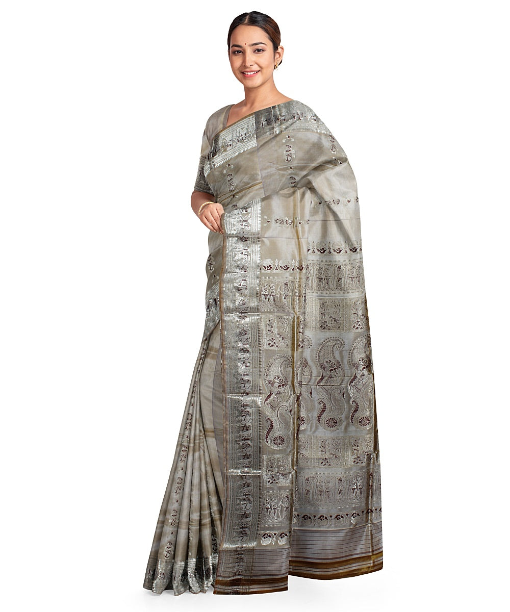 Beige meenakari silk handwoven baluchari saree