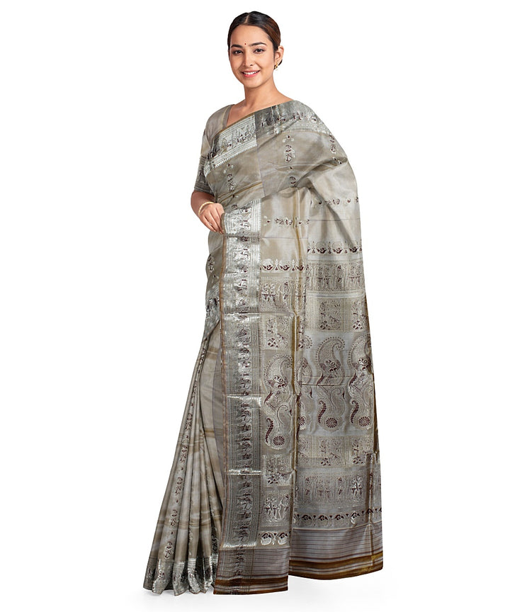 Beige meenakari silk handwoven baluchari saree