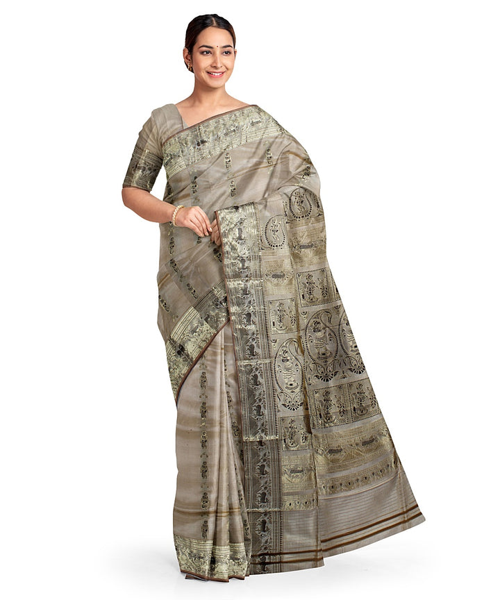 Beige meenakari silk handwoven baluchari saree