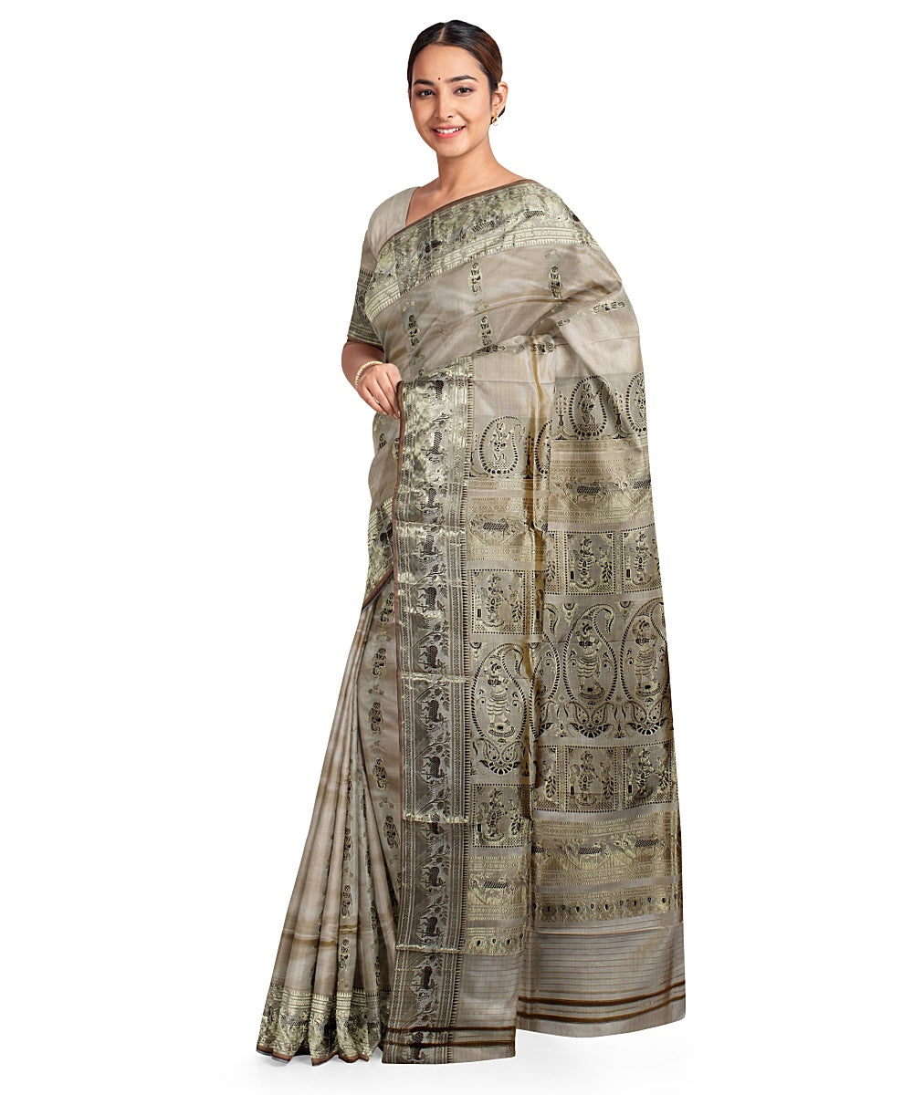 Beige meenakari silk handwoven baluchari saree