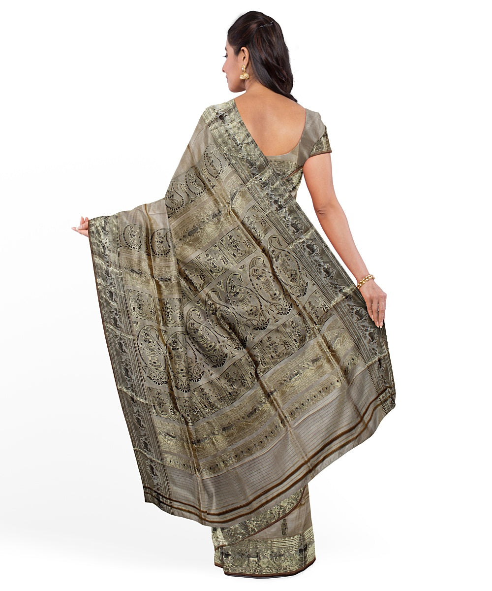 Beige meenakari silk handwoven baluchari saree