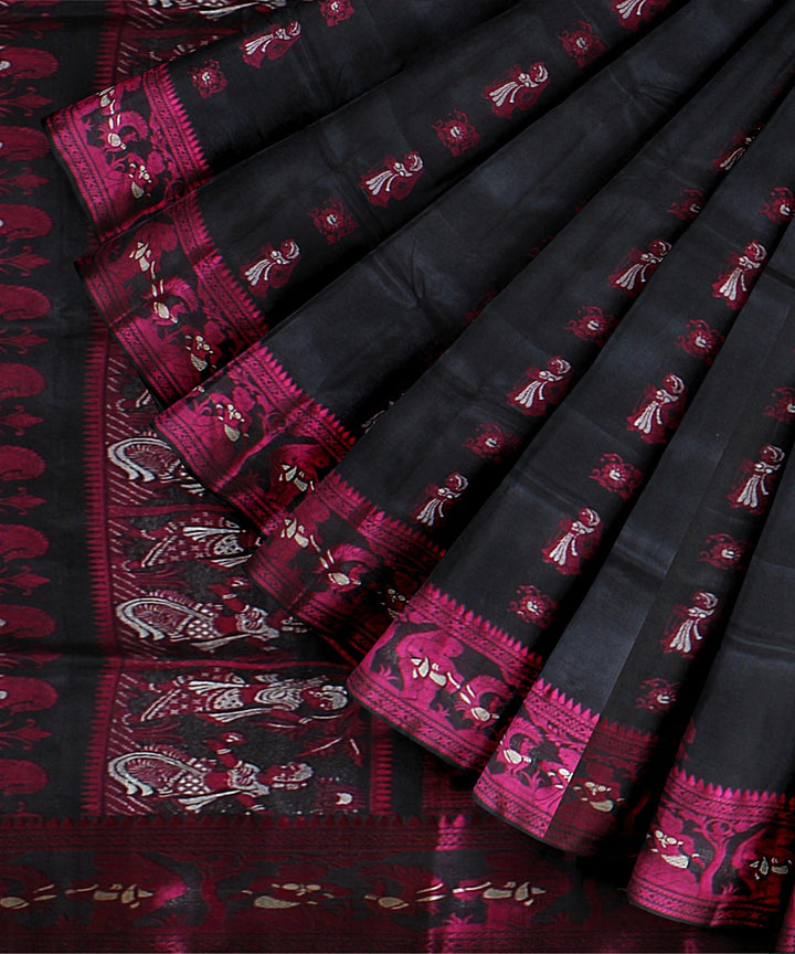 Black purple silk handwoven baluchari saree