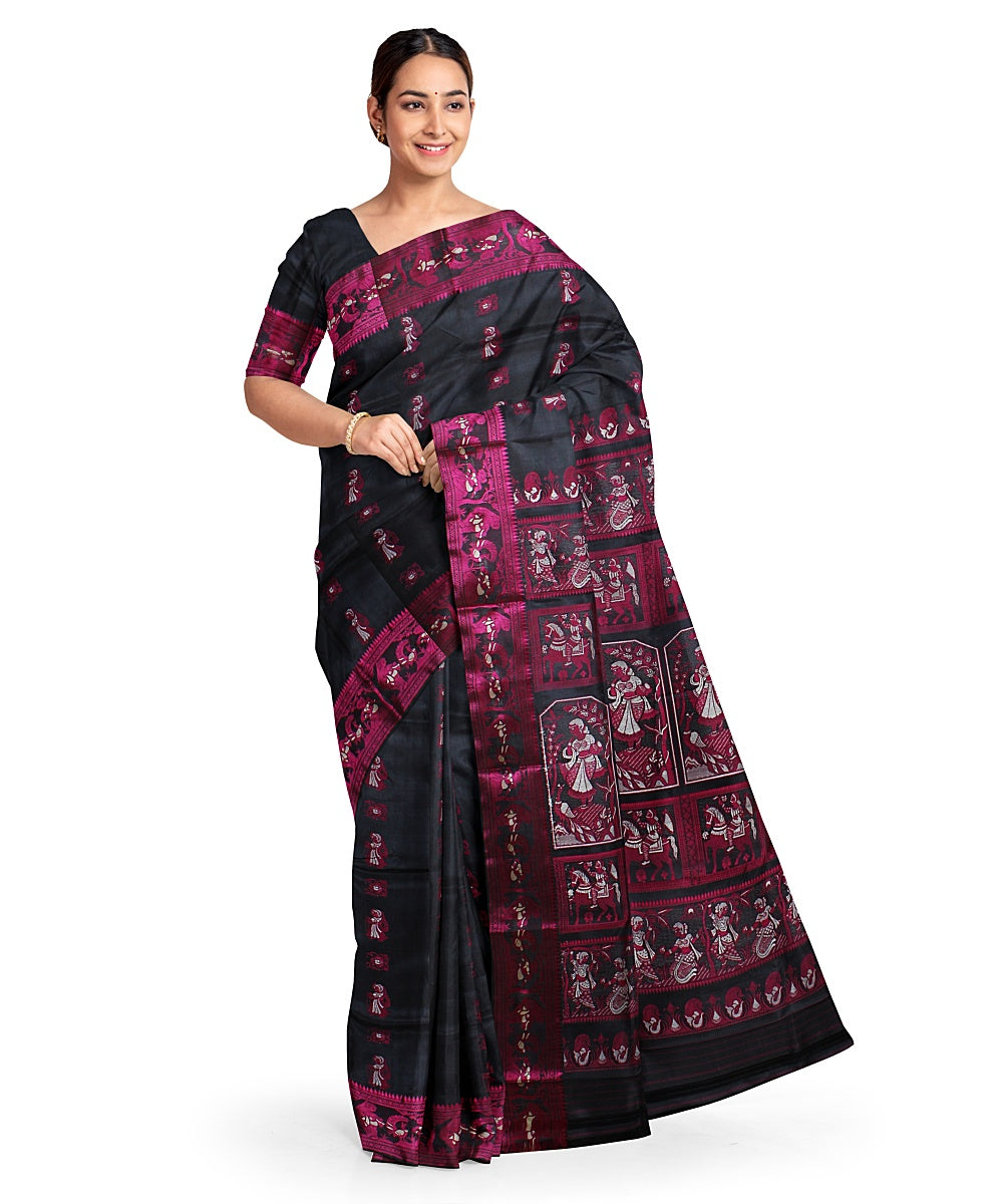 Black purple silk handwoven baluchari saree