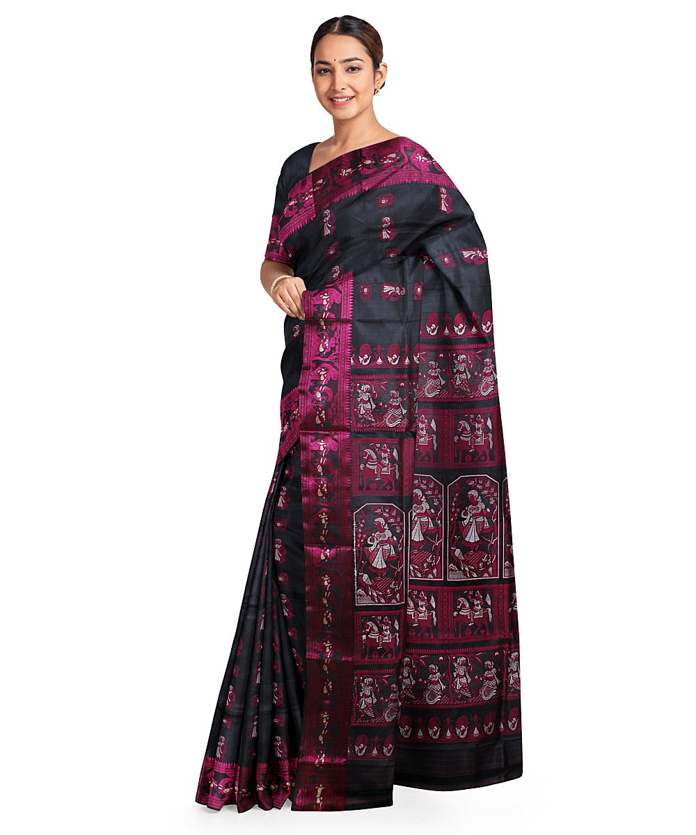 Black purple silk handwoven baluchari saree