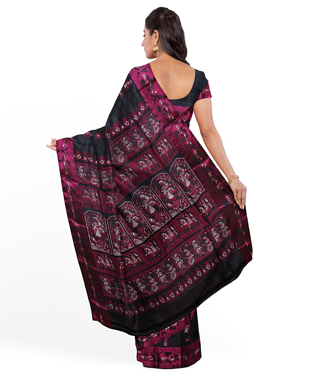 Black purple silk handwoven baluchari saree