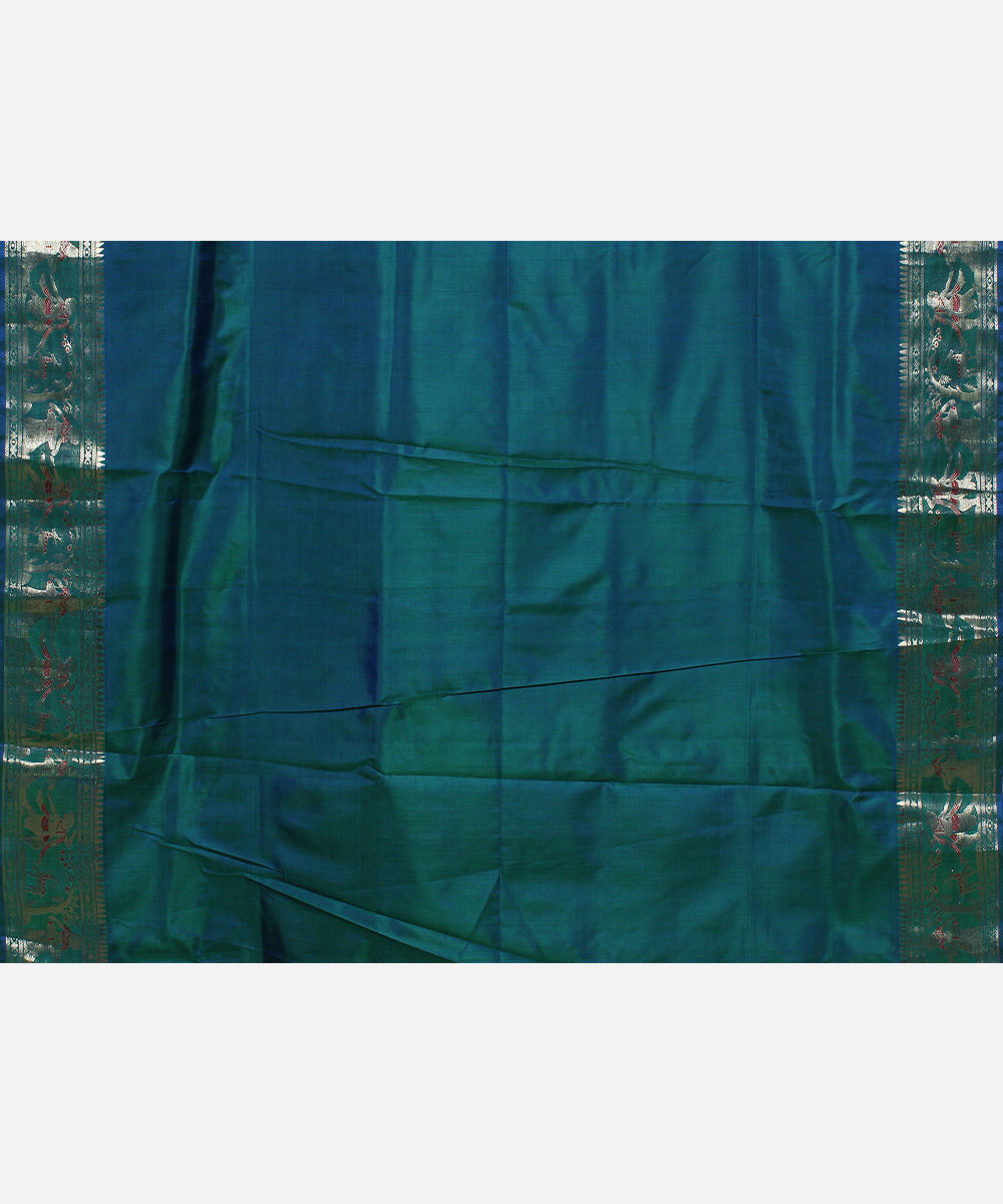 Cyan blue silk handwoven baluchari saree