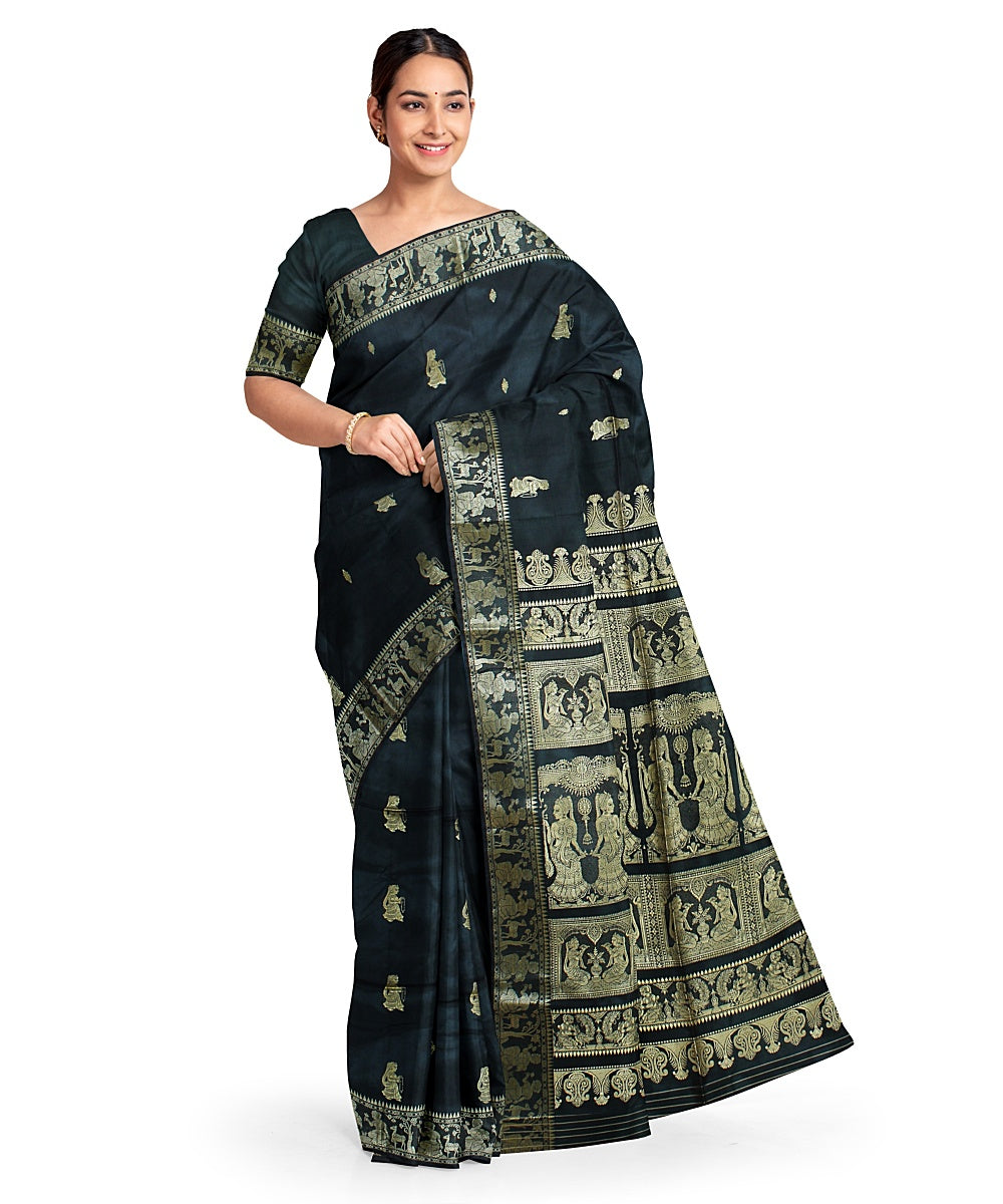 Dark green silk handwoven baluchari saree