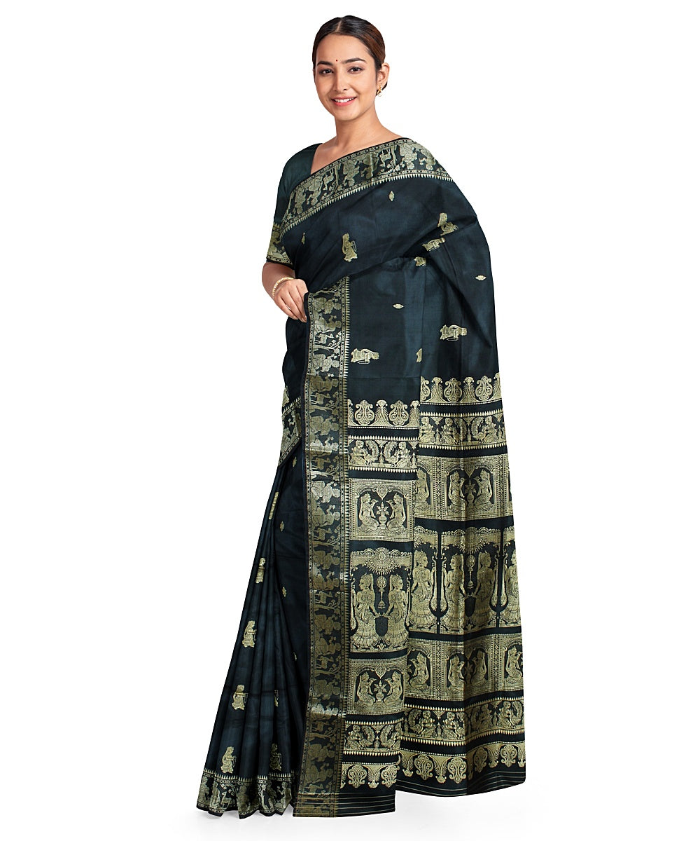 Dark green silk handwoven baluchari saree