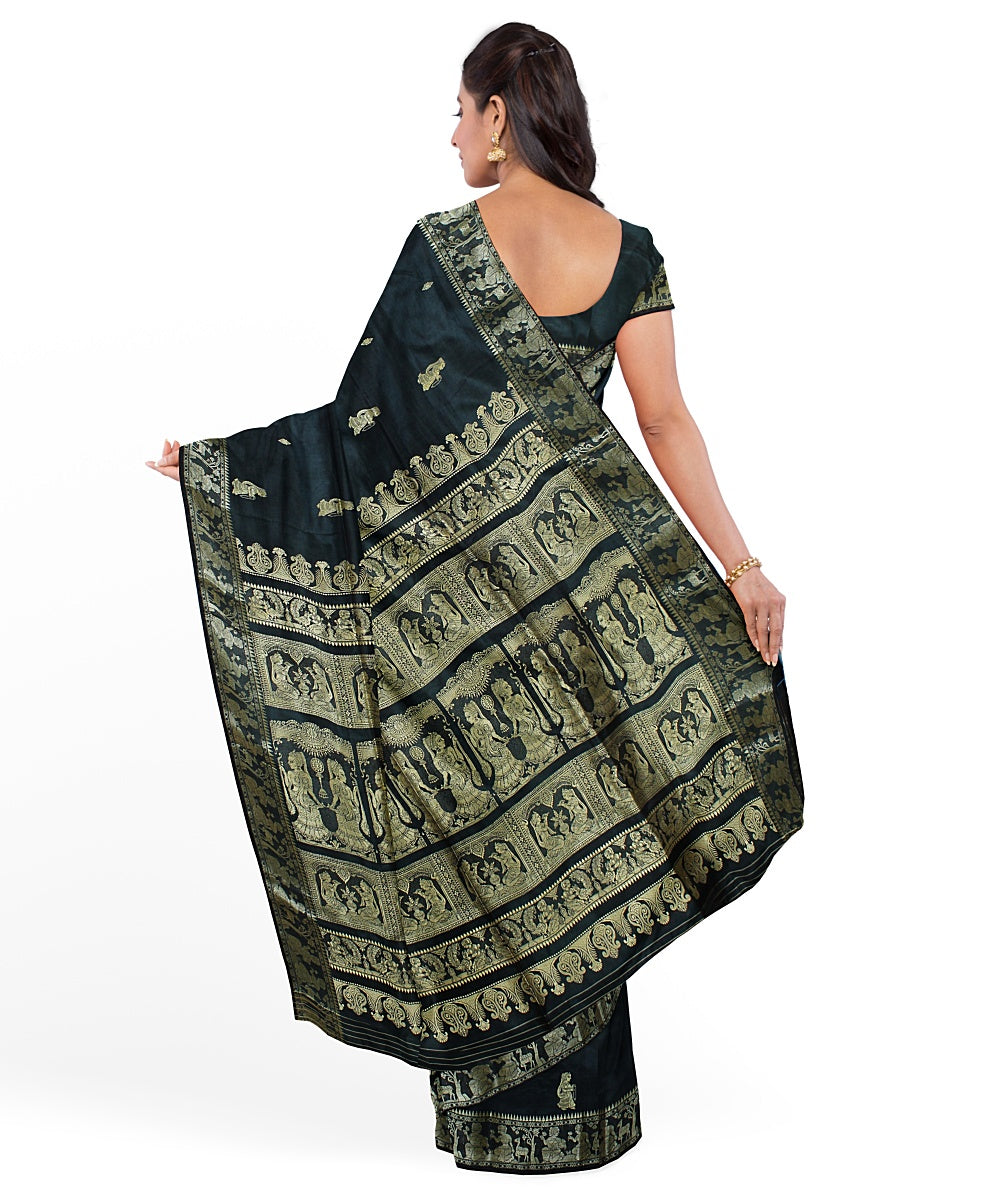 Dark green silk handwoven baluchari saree