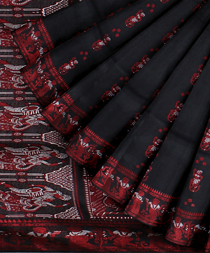 Black red silk handwoven baluchari saree