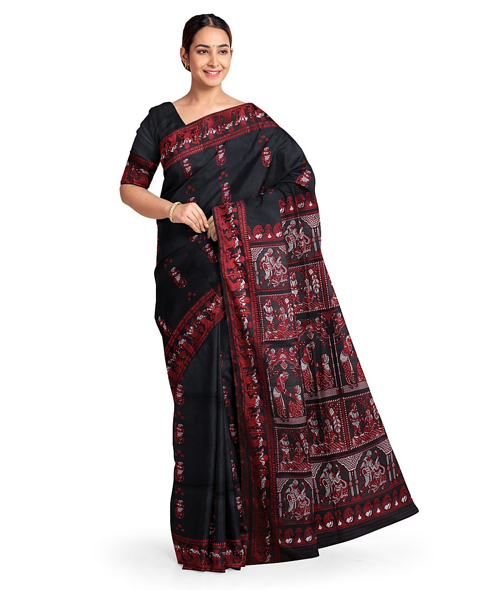 Black red silk handwoven baluchari saree