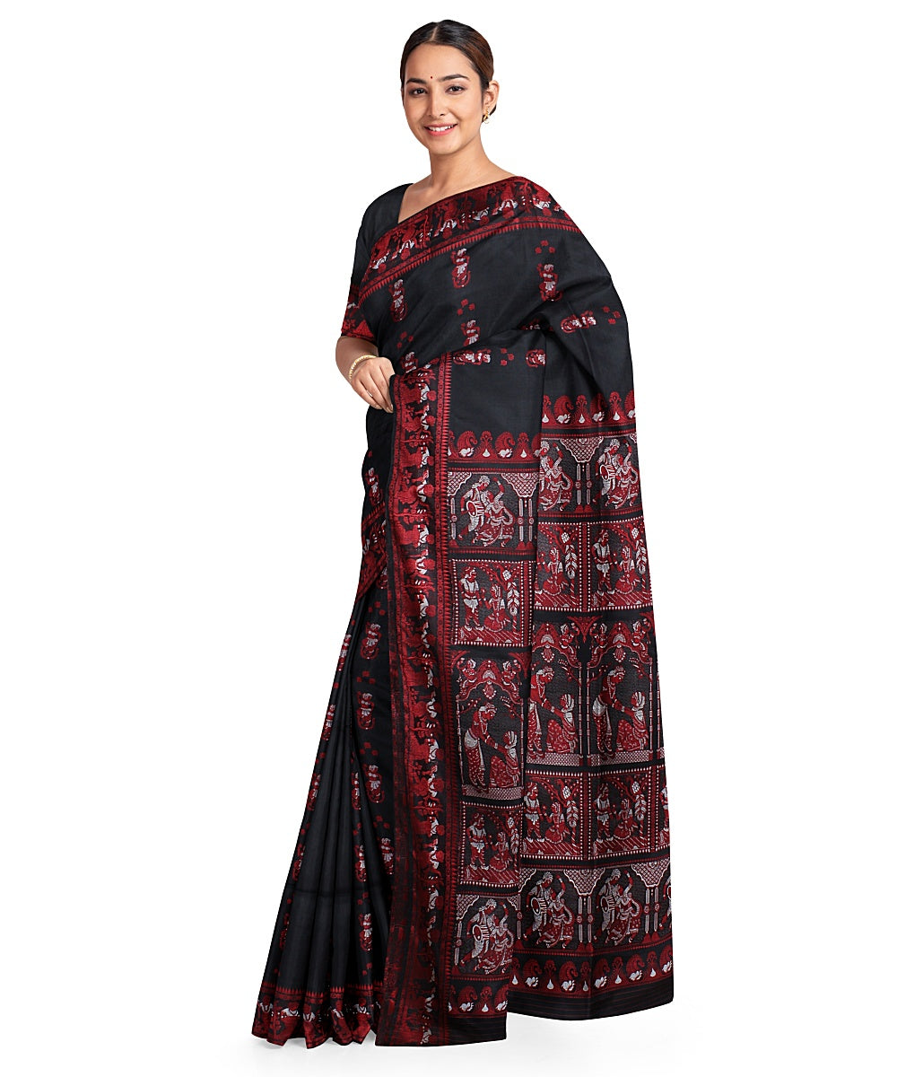 Black red silk handwoven baluchari saree