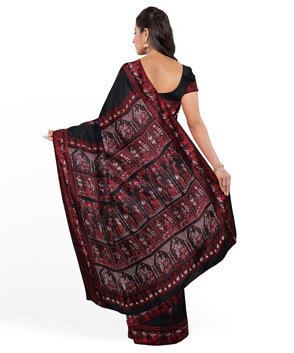 Black red silk handwoven baluchari saree