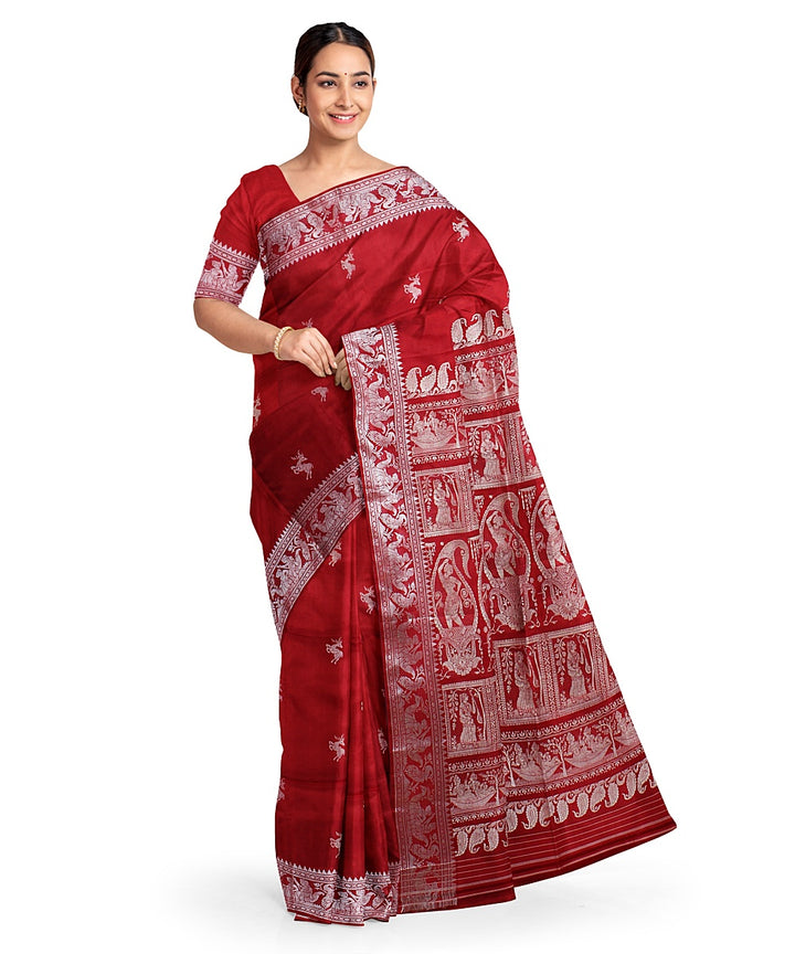 Red white silk handwoven baluchari saree