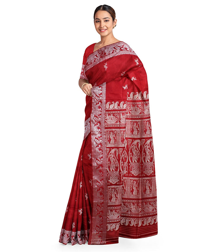 Red white silk handwoven baluchari saree