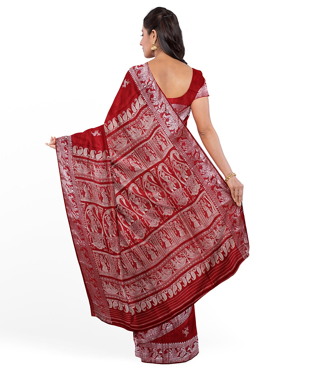 Red white silk handwoven baluchari saree