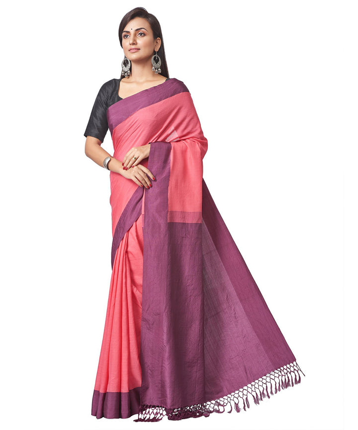 Biswa bangla pink handwoven cotton silk cutshuttle saree