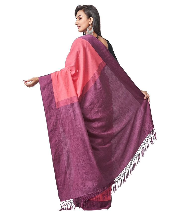 Biswa bangla pink handwoven cotton silk cutshuttle saree