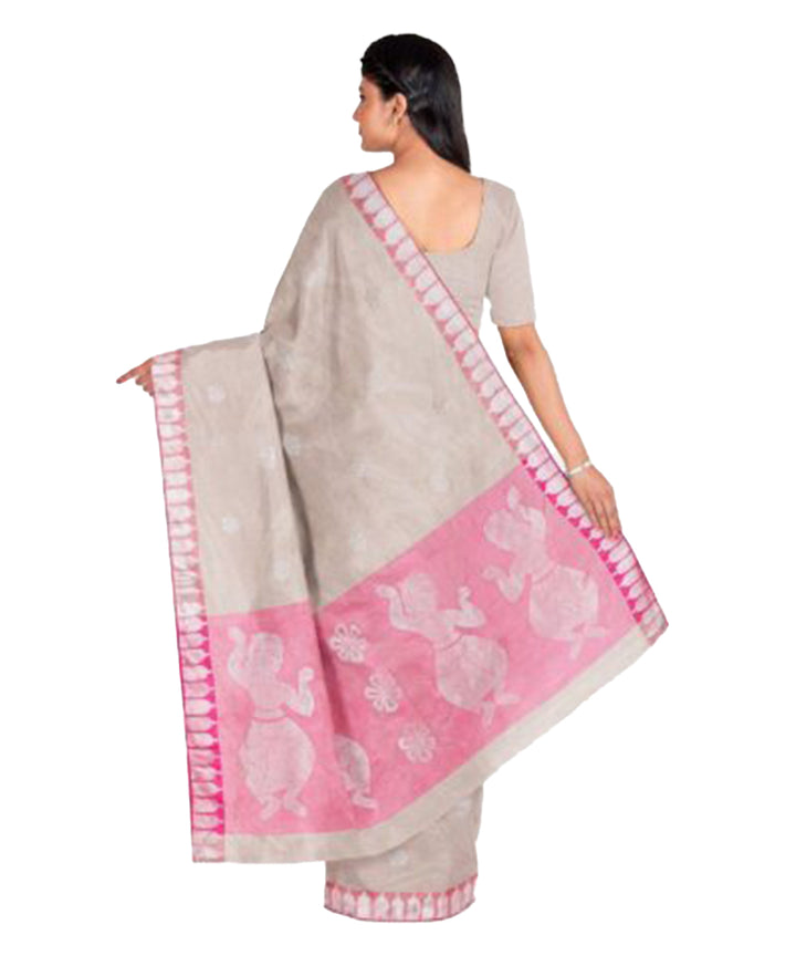 Biswa bangla beige handwoven beige pink silk saree