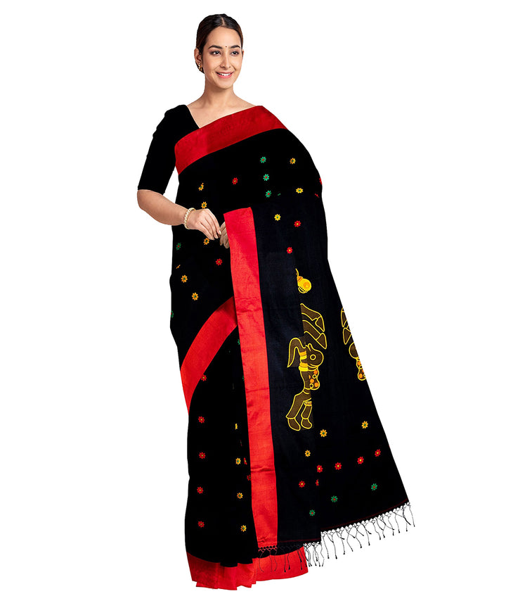 Biswa bangla black red tangail silk handloom saree