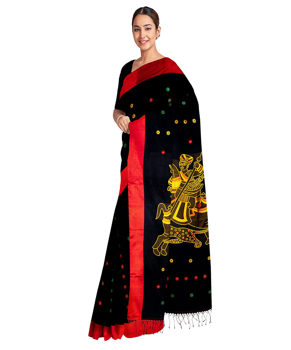 Biswa bangla black red tangail silk handloom saree