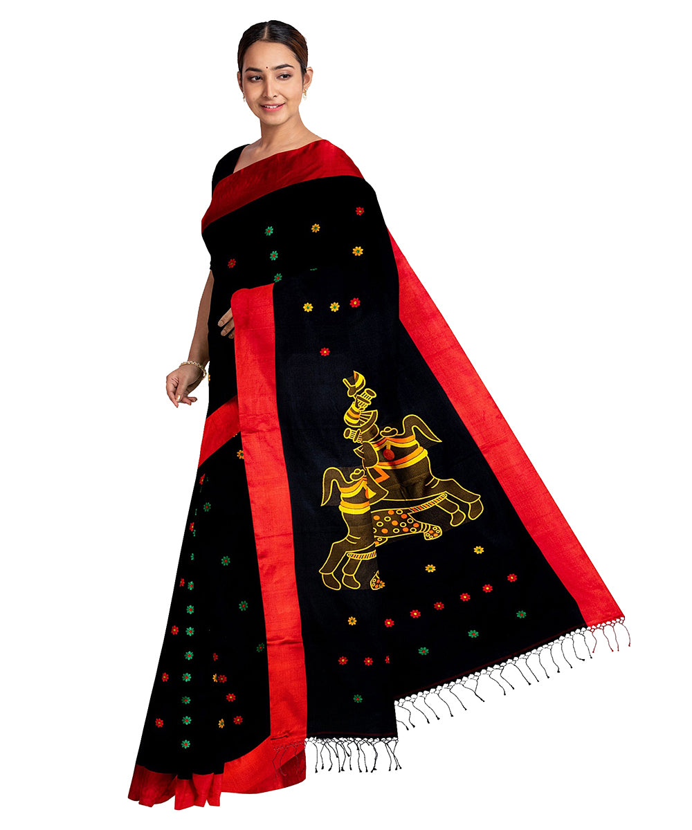 Biswa bangla black red tangail silk handloom saree