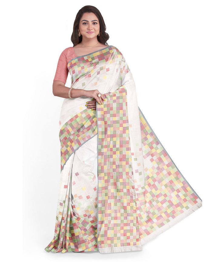 Biswa bangla white silk handwoven jamdani saree