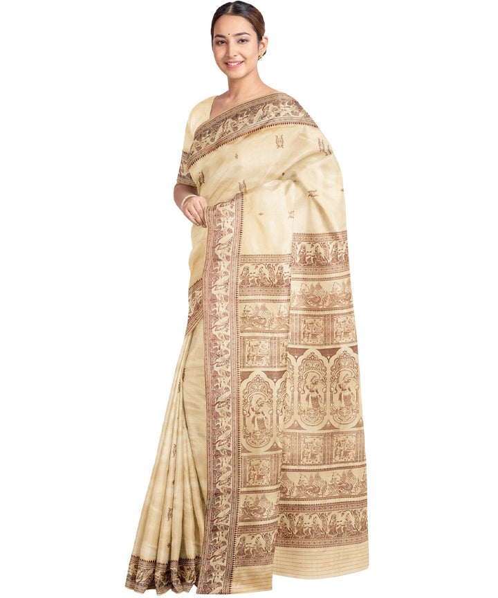 Biswa bangla beige baluchari silk saree