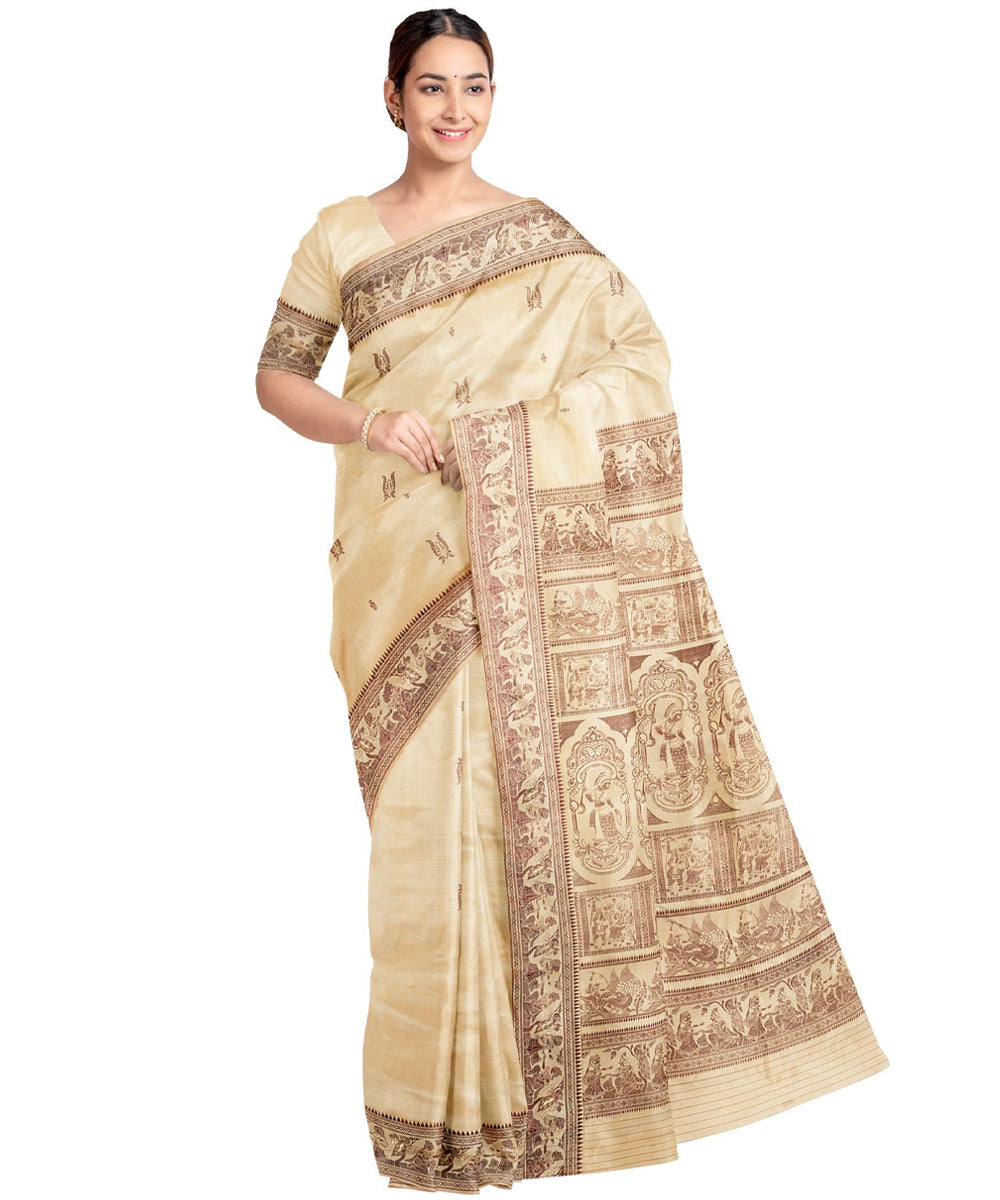 Biswa bangla beige baluchari silk saree